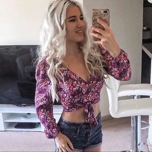Floral Long Sleeve Crop Top